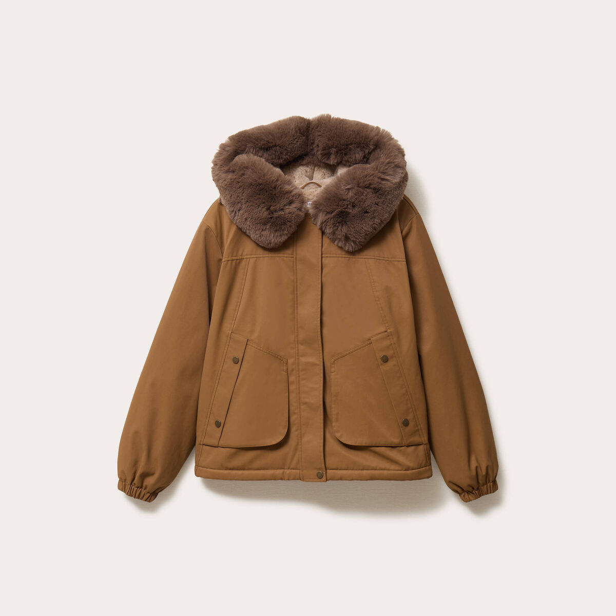 Parka col fausse fourrure amovible marron fonc&eacute; femme