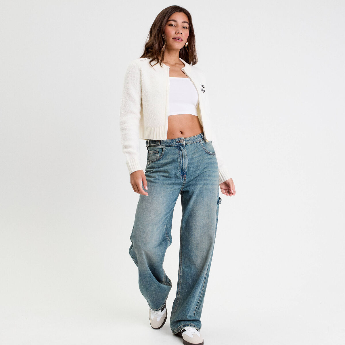 Veste courte ajust&eacute;e bouclette ecru femme