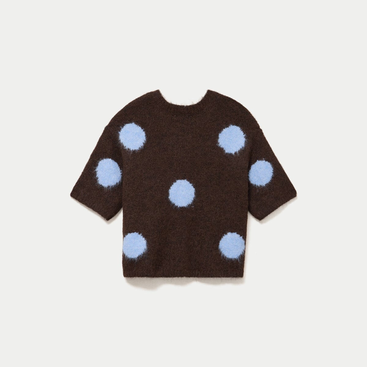 Pull col rond manches courtes marron fonc&eacute; femme