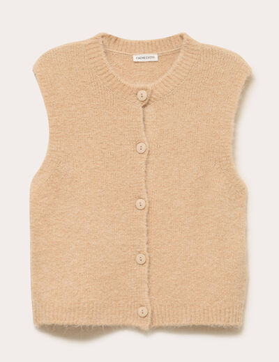 Gilet sans manches col rond beige femme