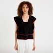 Blouse droite sans manches pliss&eacute;e noir femme