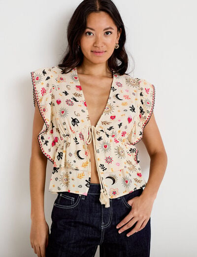 Blouse droite sans manches blanc femme