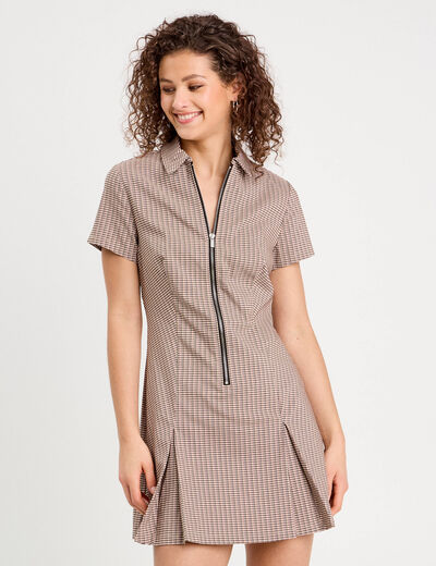 Robe patineuse zippée beige femme