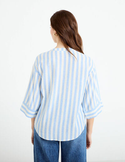 Blouse col V manches 3/4 bleu pastel femme