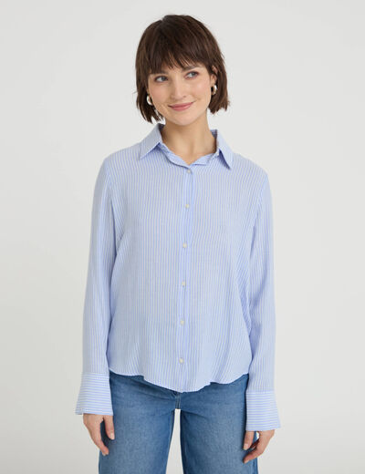 Chemise manches longues bleu femme