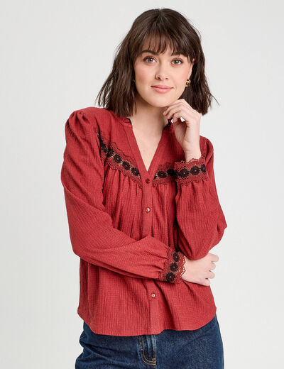 Blouse manches longues vieux rose femme