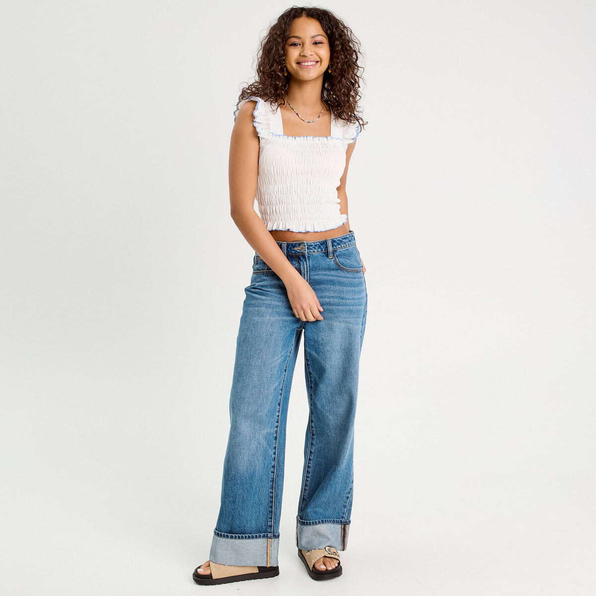 Débardeur smocké blanc femme