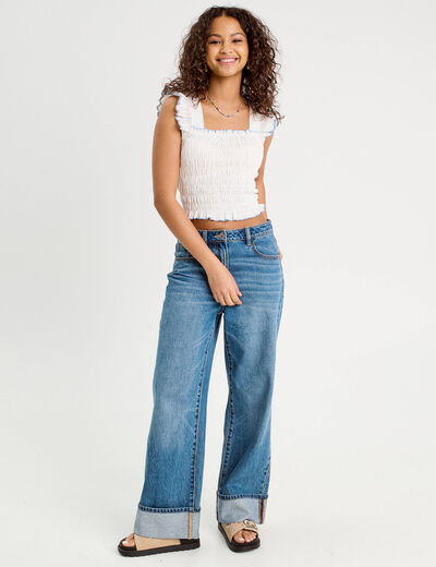 Débardeur smocké blanc femme