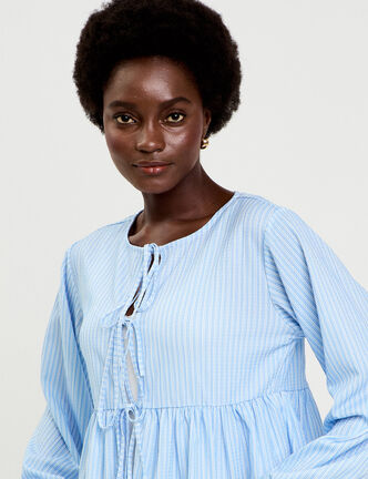 Blouse manches longues en cr&ecirc;pe blanc femme