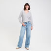 Pull avec col en V gris foncé femme