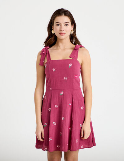 Robe patineuse courte &agrave; fines bretelles violet femme
