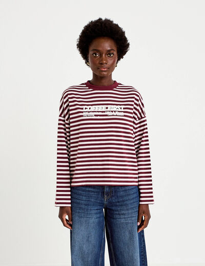 T-shirt col rond manches longues rose femme