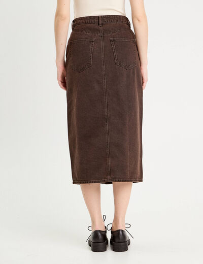 Jupe midi droite en jean marron foncé femme