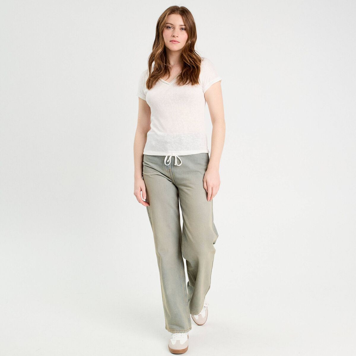 T-shirt détail noeud ecru femme