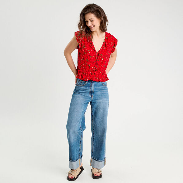 Blouse sans manches nouée rouge femme