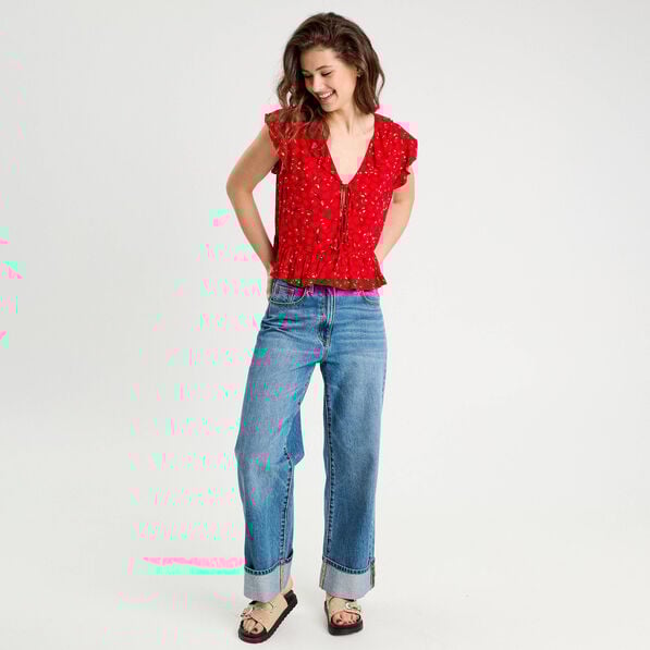 blouse sans manches nouee rouge femme Blouse sans manches nouée rouge femme