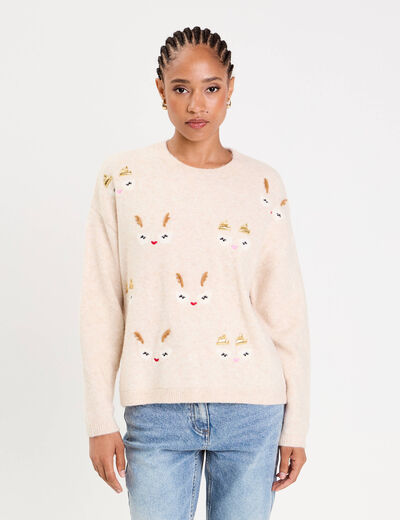 Pull manches longues beige femme
