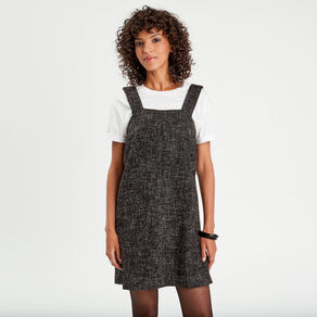 Robe chasuble droite tweed noir femme