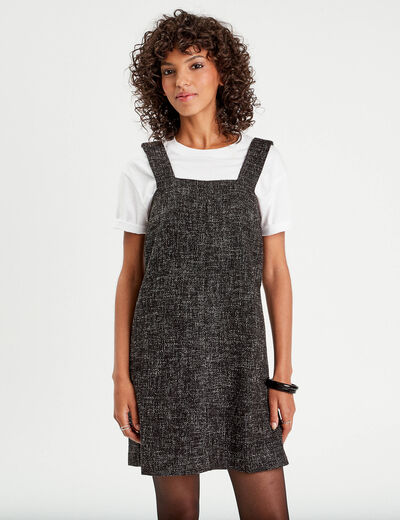 Robe chasuble droite tweed noir femme