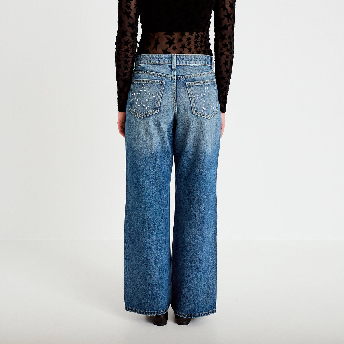 Jean wide leg taille basse denim double stone femme
