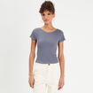 T-shirt manches courtes côtelé bleu gris femme
