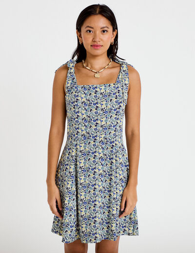 Robe courte &eacute;vas&eacute;e &agrave; fines bretelles blanc femme