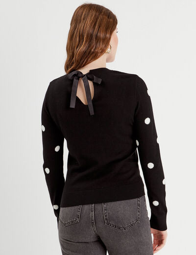 Pull manches longues dos noeud noir femme