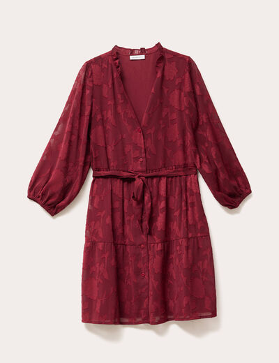 Robe chemise évasée ceinturée rouge foncé femme