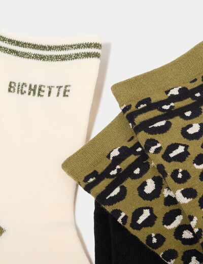 Lot de 3 paires de chaussettes vert kaki femme