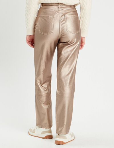 Pantalon droit enduit couleur or femme