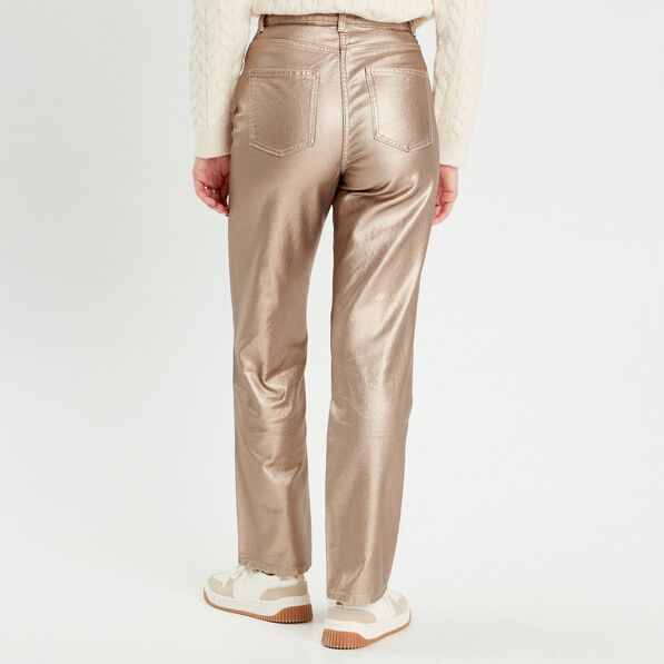 Pantalon droit enduit couleur or femme