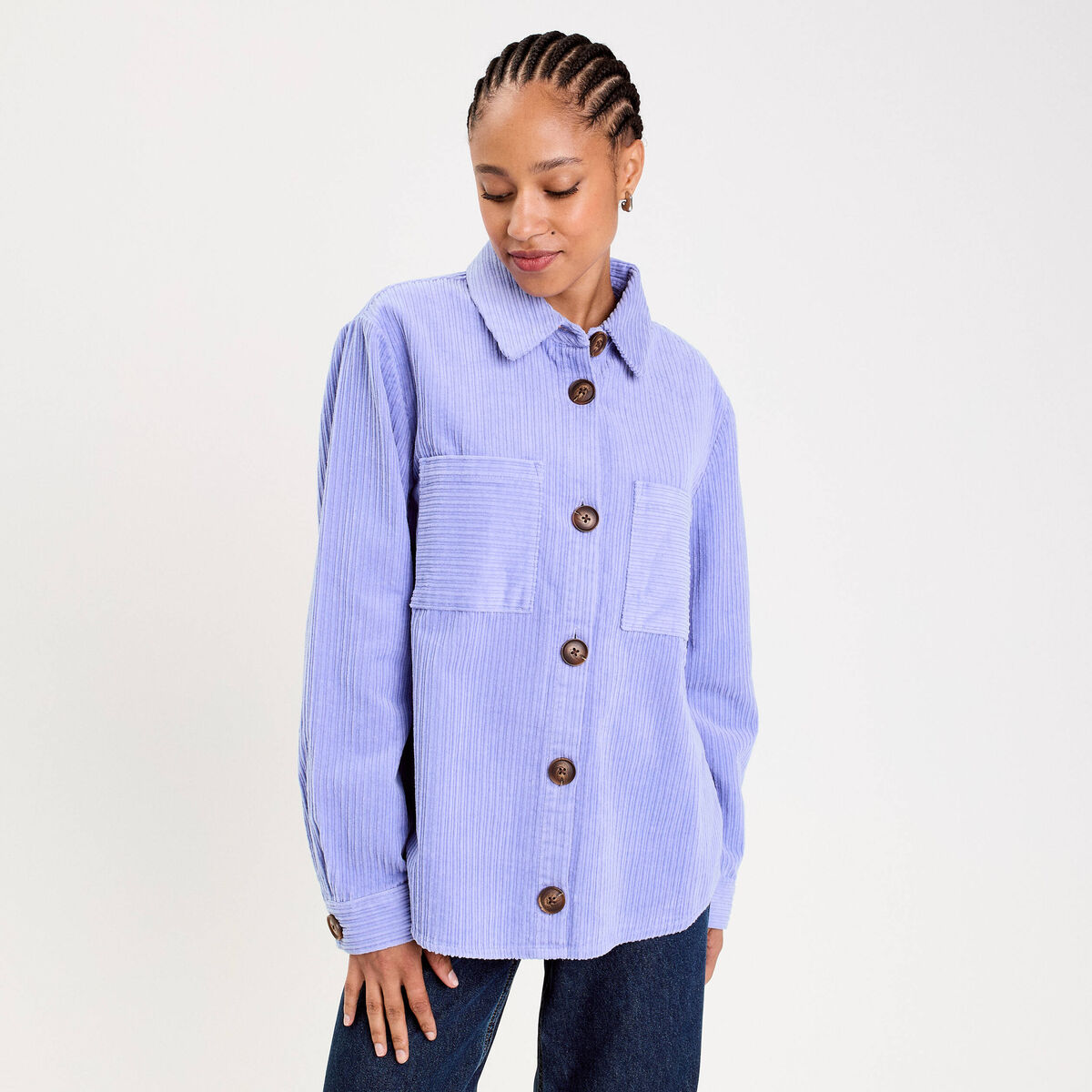 Surchemise oversize col chemise en coton mauve femme