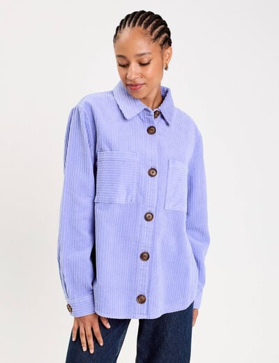 Surchemise oversize col chemise en coton mauve femme