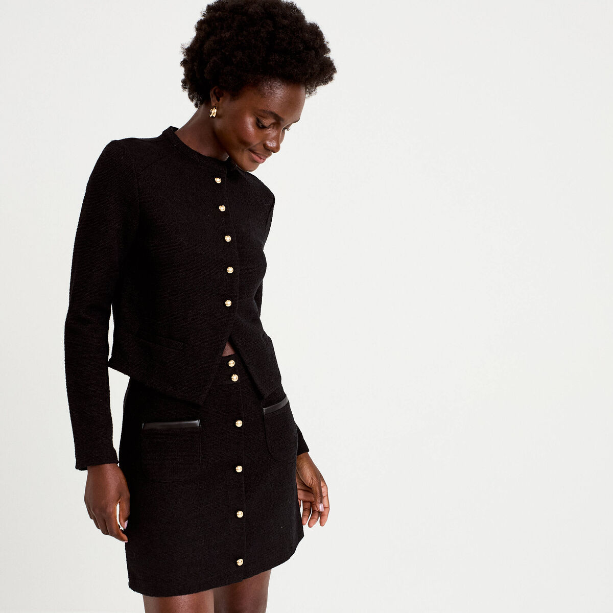 Jupe-short trap&egrave;ze en maille noir femme