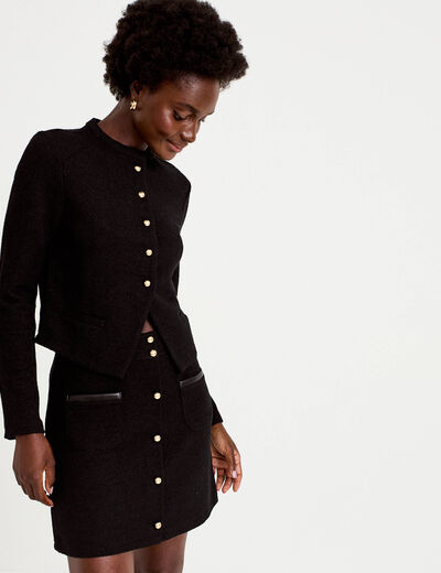 Jupe-short trap&egrave;ze en maille noir femme
