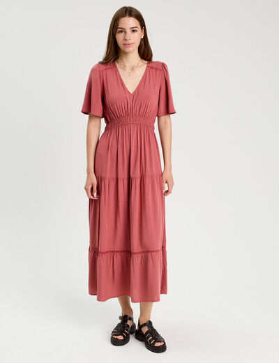 Robe longue évasée vieux rose femme
