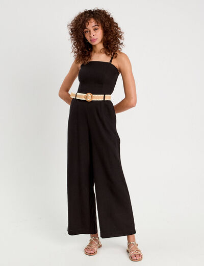 Combinaison pantalon bretelles avec lin noir femme