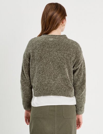 Pull col montant vert kaki femme