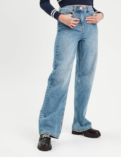 Jeans wide leg taille haute denim double stone femme