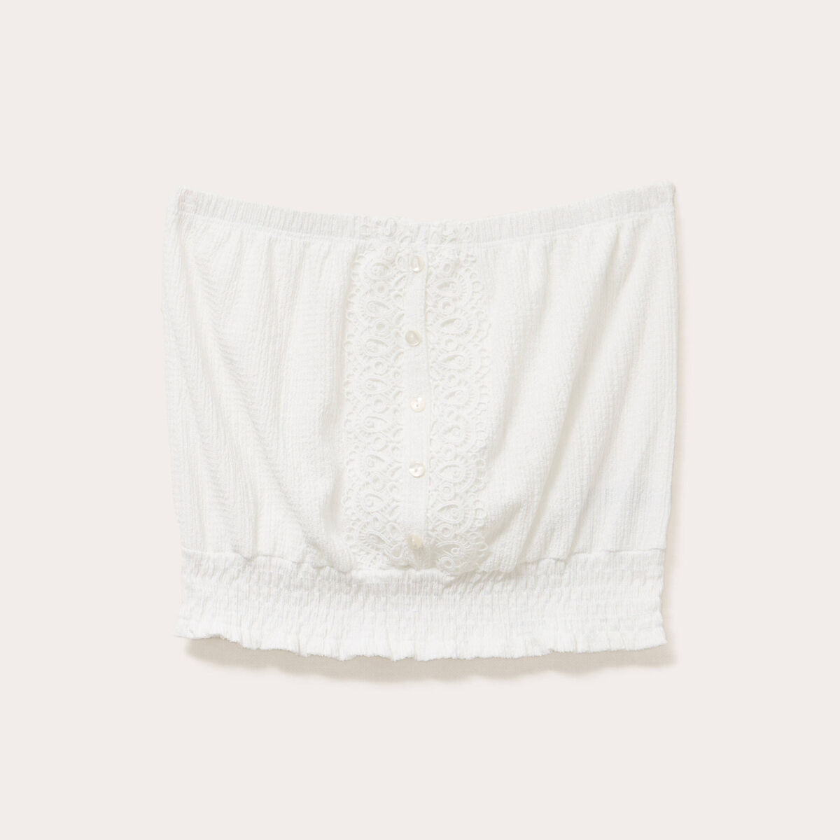 Bustier cropped smocké ecru femme