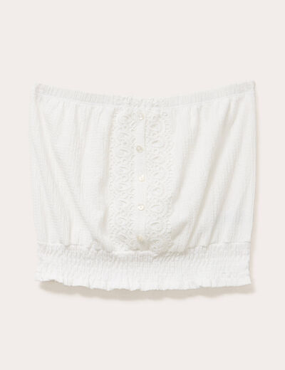 Bustier cropped smocké ecru femme