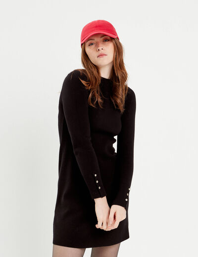 Robe pull évasée col montant noir femme