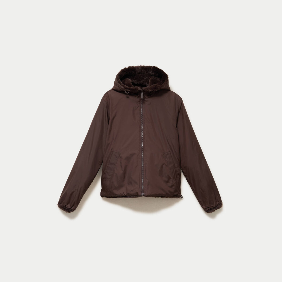 Parka r&eacute;versible &agrave; capuche marron fonc&eacute; femme