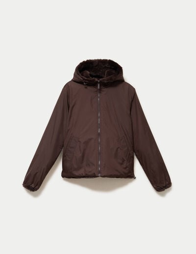Parka r&eacute;versible &agrave; capuche marron fonc&eacute; femme