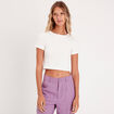T-shirt cintré cropped ecru femme