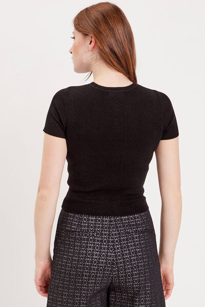 Pull manches courtes noir femme