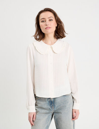 Blouse col claudine ecru femme