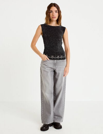 Top ajust&eacute; col rond manches courtes noir femme