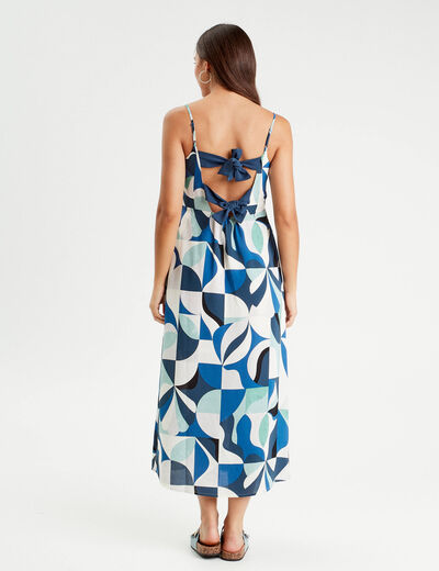 Robe longue évasée fluide bleu femme