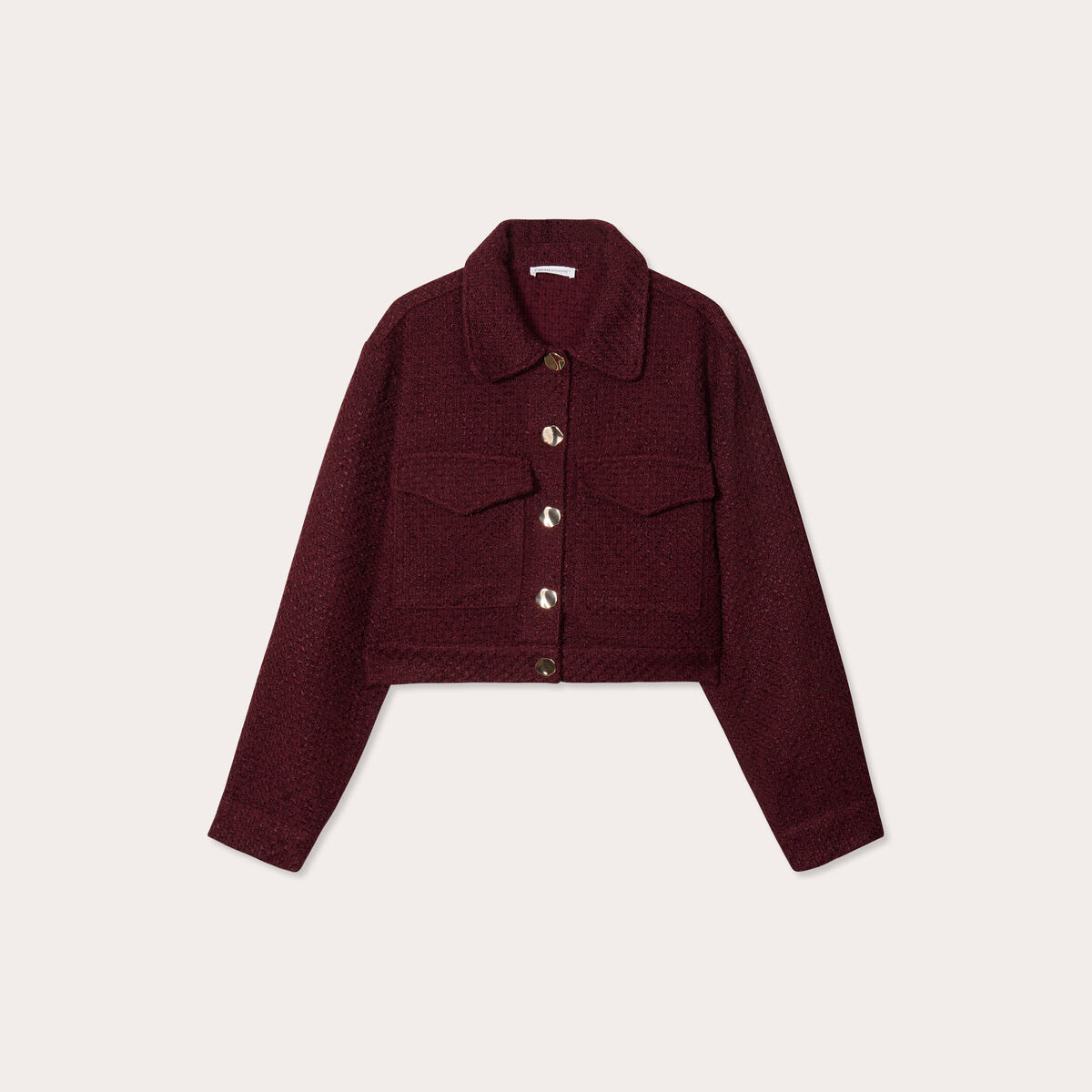 Veste tweed boutonnée bordeaux femme